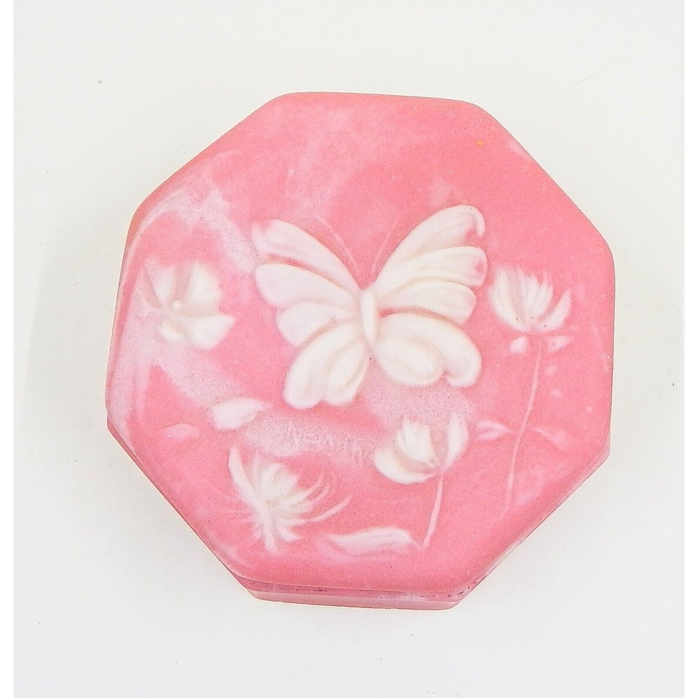 Incolay Pink Stone Butterfly Octagonal Trinket Vanity Dresser Box Signed Nemeth